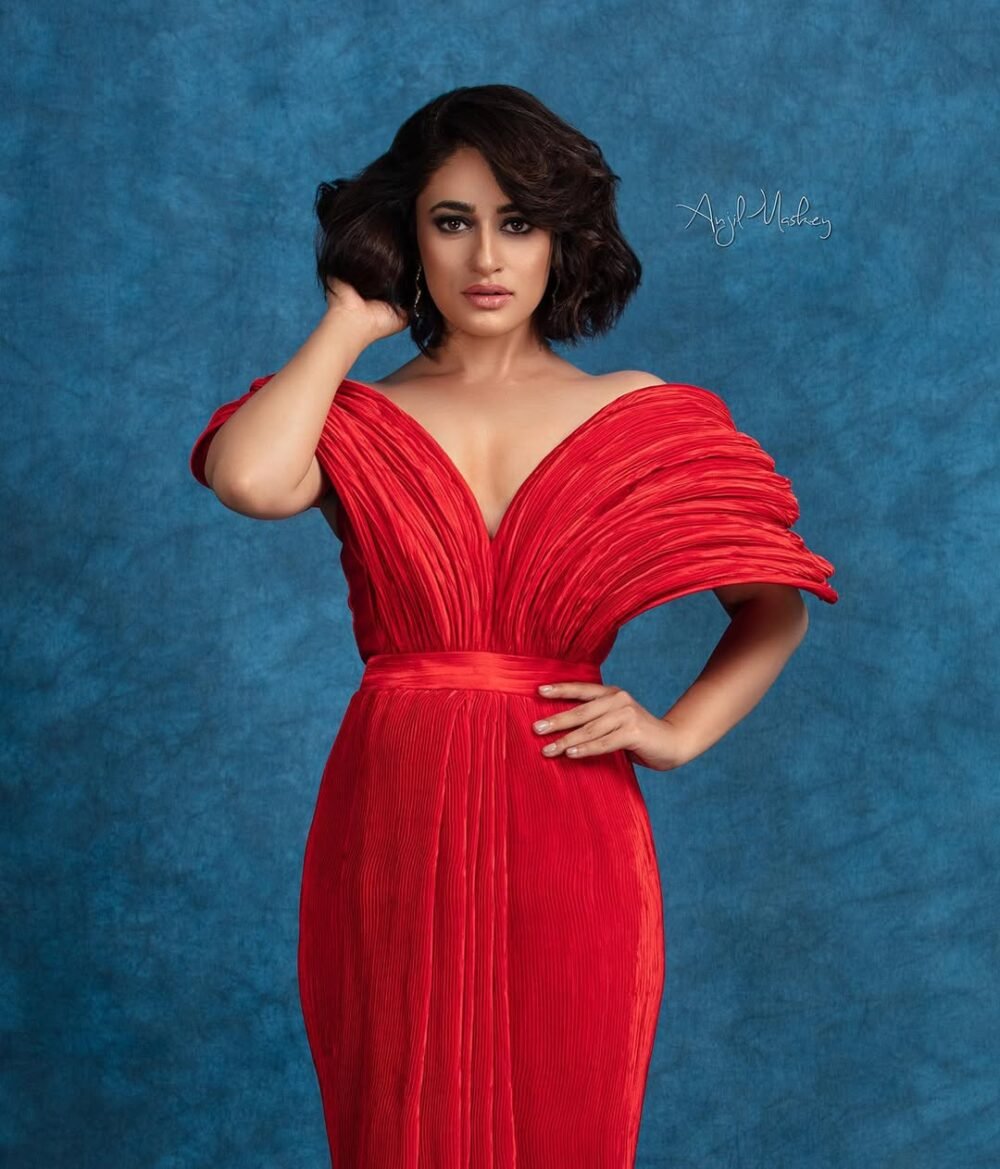Scarlet Wave Pleated Gown