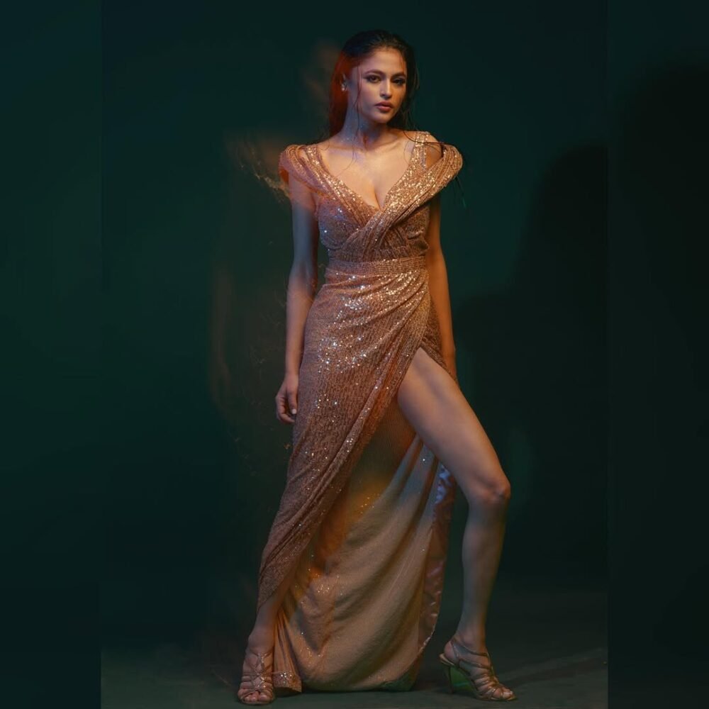 Bronze Radiance Sequin Drape Gown