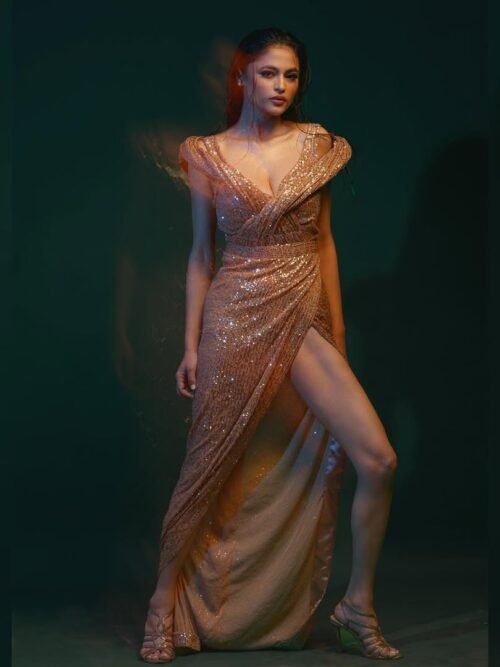 Bronze Radiance Sequin Drape Gown