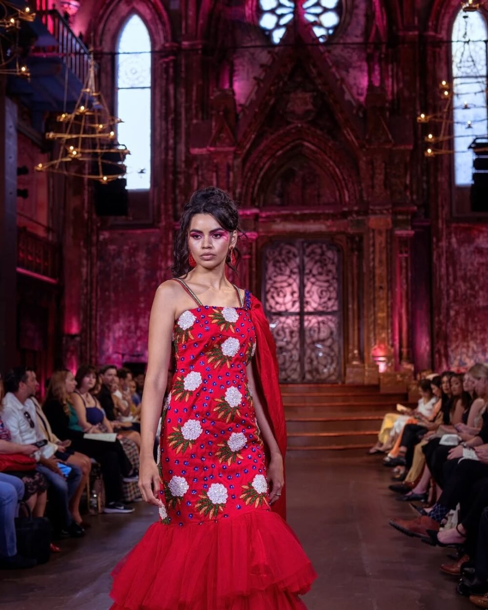 Red Rhododendron Embroidered Gown - Image 2