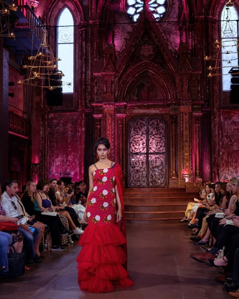Red Rhododendron Embroidered Gown