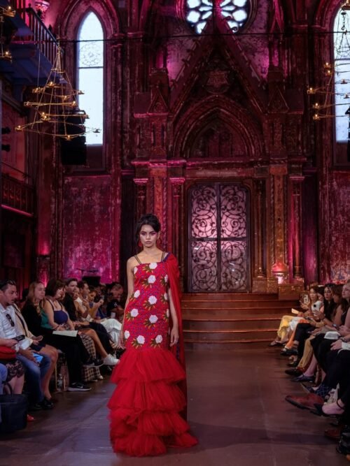 Red Rhododendron Embroidered Gown