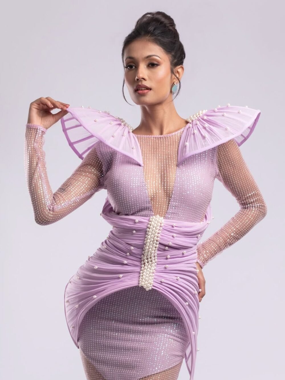 Lilac Crystal Mesh Couture Gown - Image 2