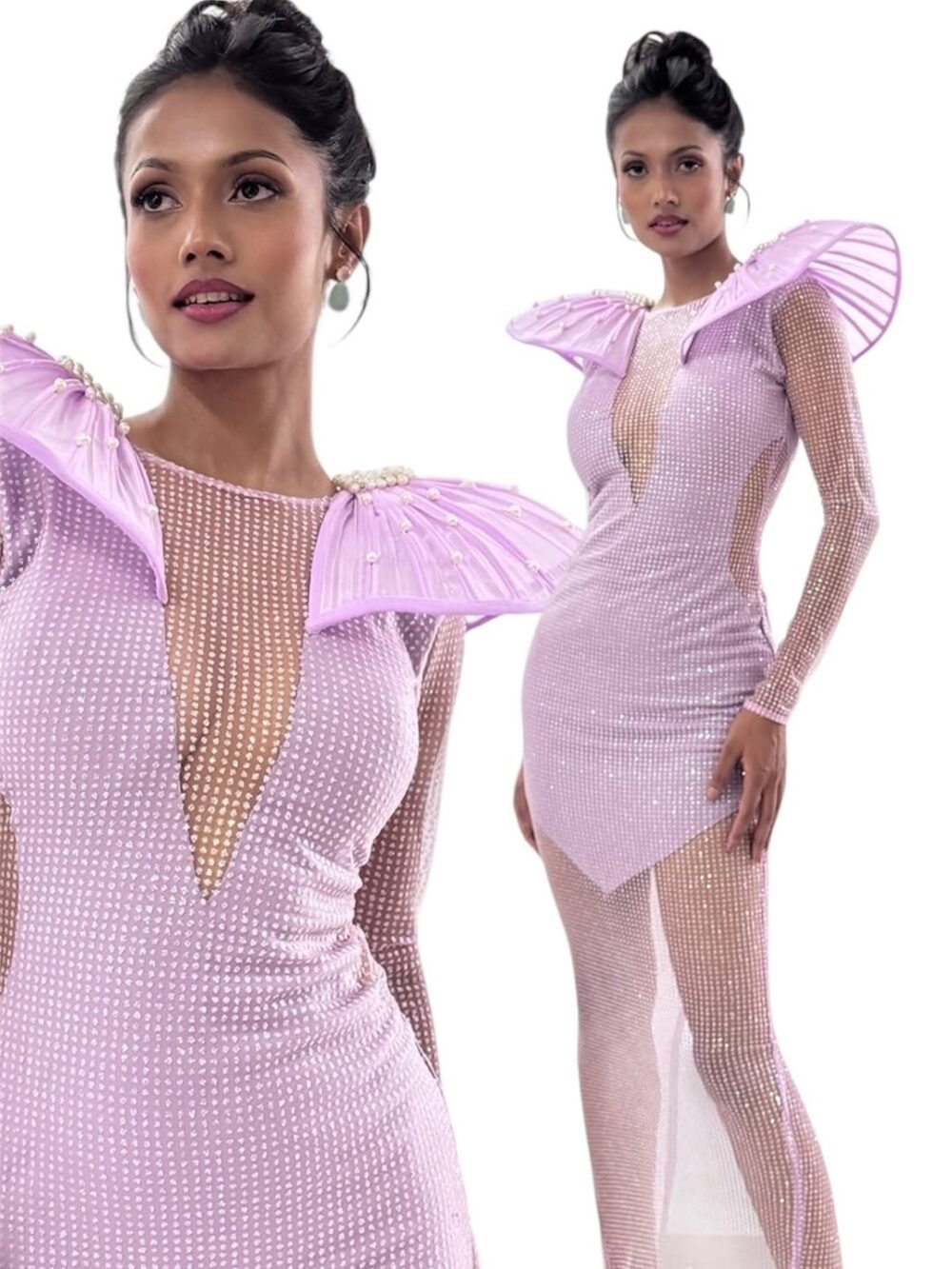 Lilac Crystal Mesh Couture Gown - Image 3